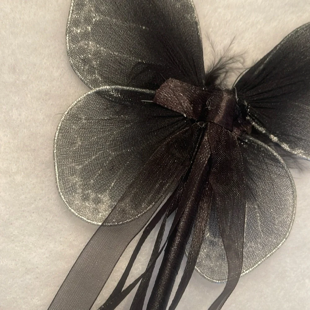 Black butterfly Fairy Wand Party Favors with Maribou and ribbons set of 20